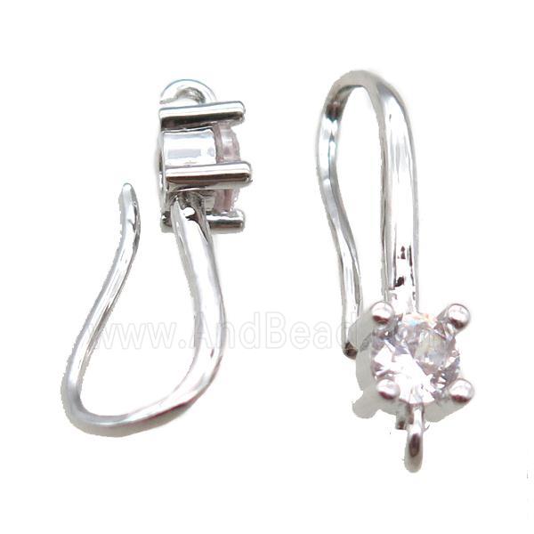 copper Hook Earrings paved zircon, platinum plated