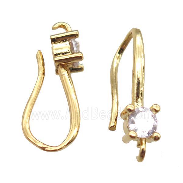 copper Hook Earrings paved zircon, gold plated