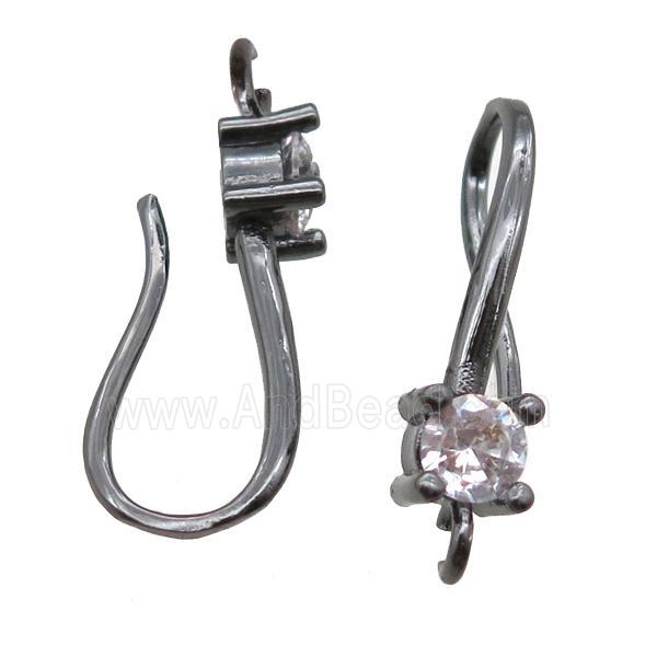 copper Hook Earrings paved zircon, black plated