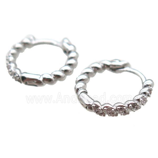 copper huggie Hoop Earrings paved zircon, platinum plated