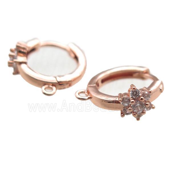 copper Hoop Earrings paved zircon, rose gold
