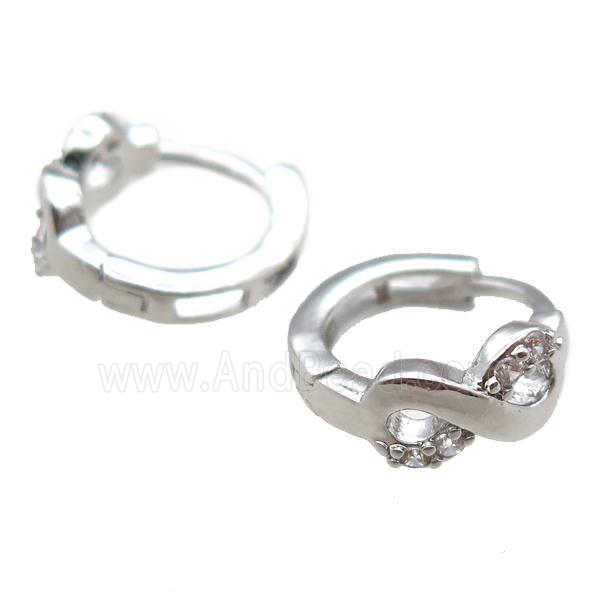 copper Hoop Earrings paved zircon, platinum plated