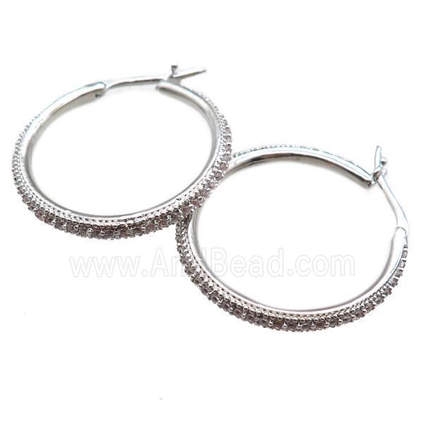 copper Hoop Earrings paved zircon, platinum plated