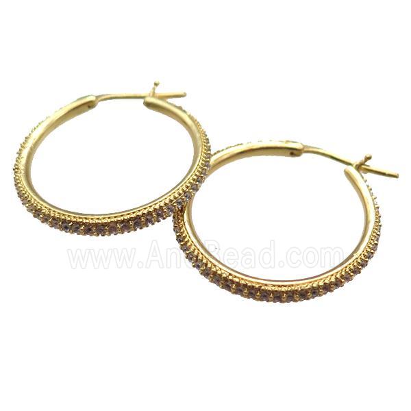 copper Hoop Earrings paved zircon, gold plated