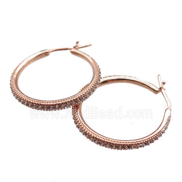 copper Hoop Earrings paved zircon, rose gold