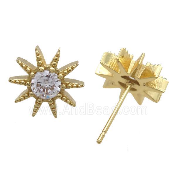 copper studs Earrings paved zircon, gold plated