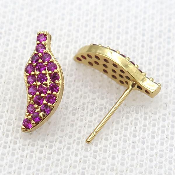 copper studs Earrings paved zircon, gold plated