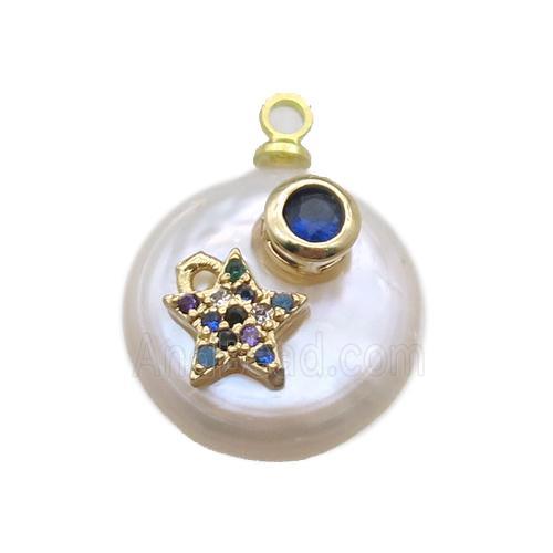 natural pearl pendant paved zircon