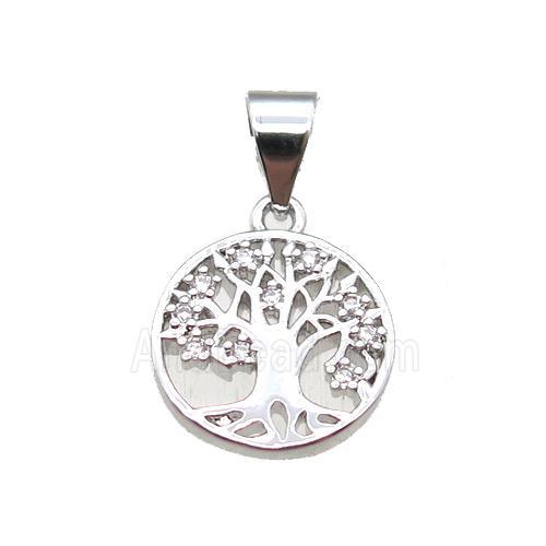 copper pendant paved zircon, tree of life, platinum plated