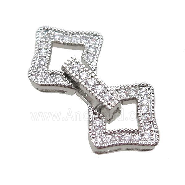 copper clover connector clasp paved zircon, platinum plated
