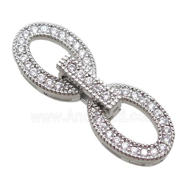 copper connector clasp paved zircon, oval, platinum plated
