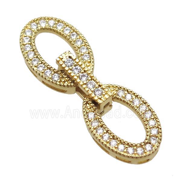 copper connector clasp paved zircon, oval, gold plated