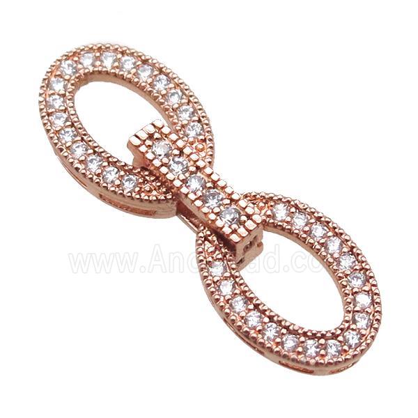 copper connector clasp paved zircon, oval, rose gold