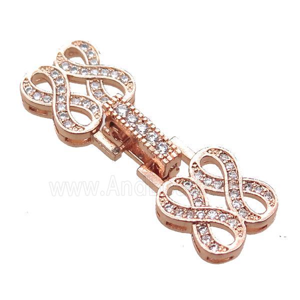 copper connector clasp paved zircon, infinity, rose gold