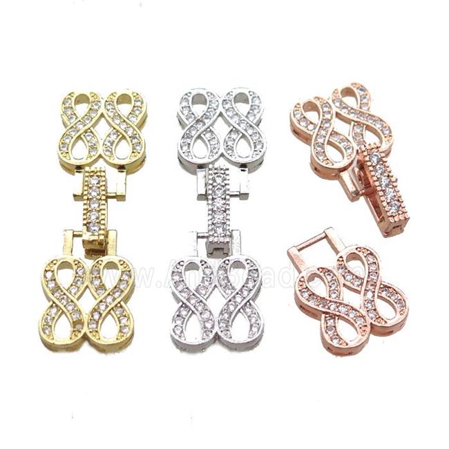copper connector clasp paved zircon, infinity, mixed color