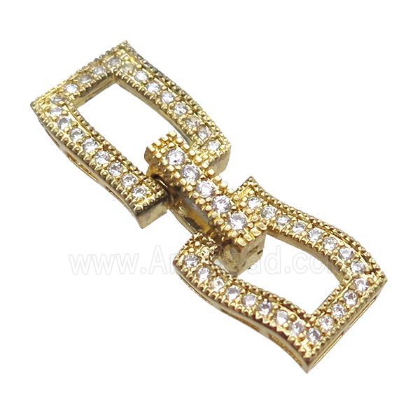 copper connector clasp paved zircon, rectangle, gold plated
