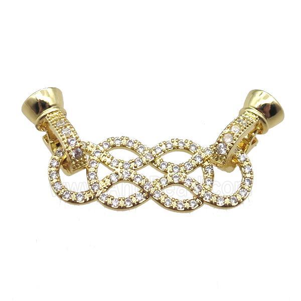 copper connector clasp paved zircon, knot, gold plated