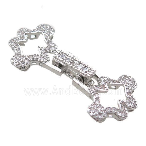 copper connector clasp paved zircon, platinum plated