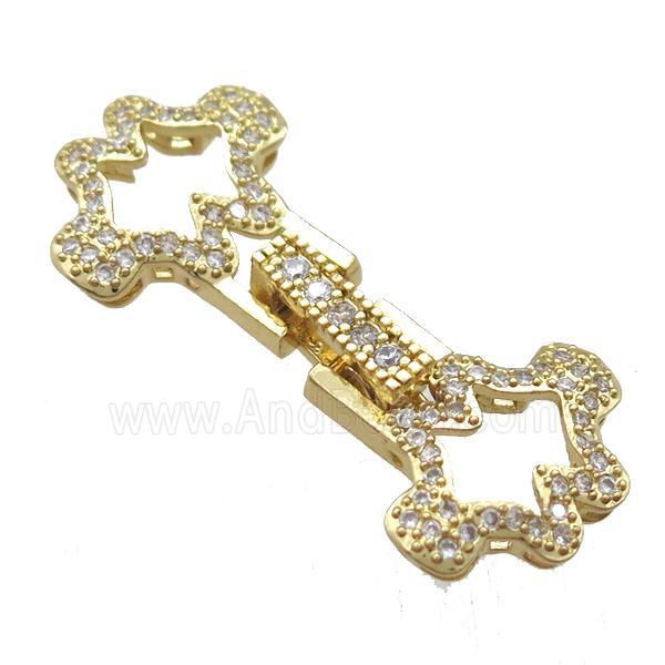copper connector clasp paved zircon, gold plated