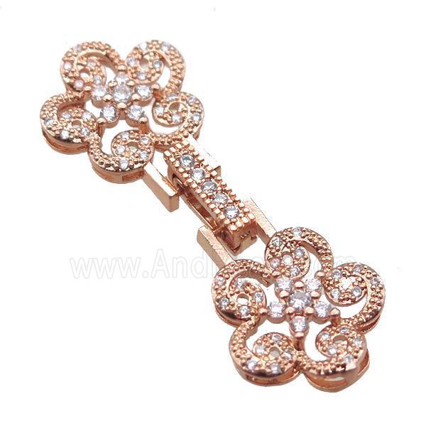 copper connector clasp paved zircon, flower, rose gold