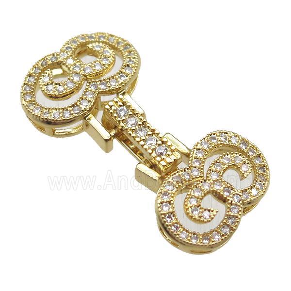 copper connector clasp paved zircon, gold plated