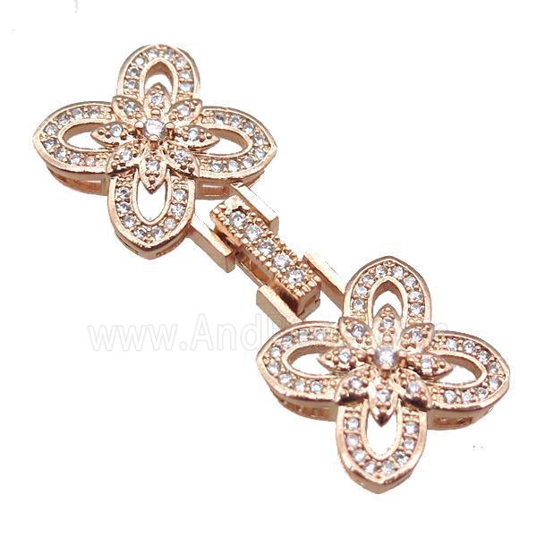 copper connector clasp paved zircon, clover, rose gold