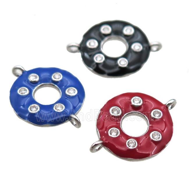 mix enameling copper donut connector paved zircon, platinum plated