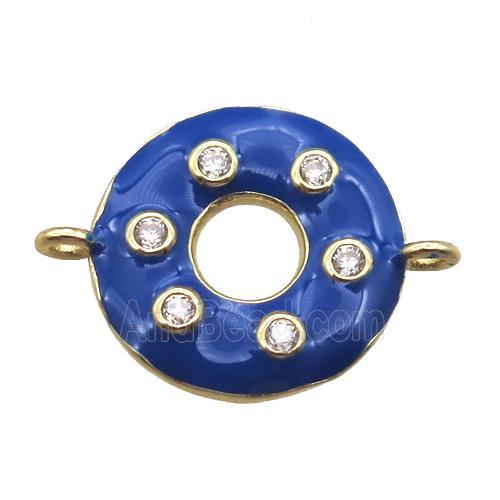 blue enameling copper donut connector paved zircon, gold plated