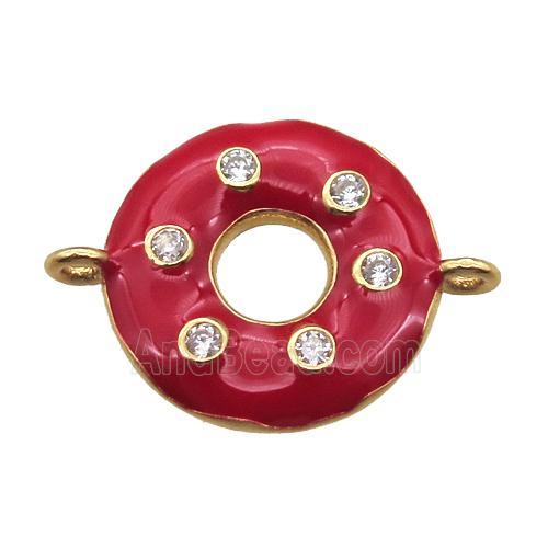 red enameling copper donut connector paved zircon, gold plated