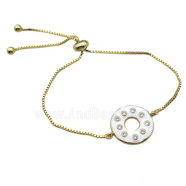 white enameling copper bracelet paved zircon, donut, gold plated