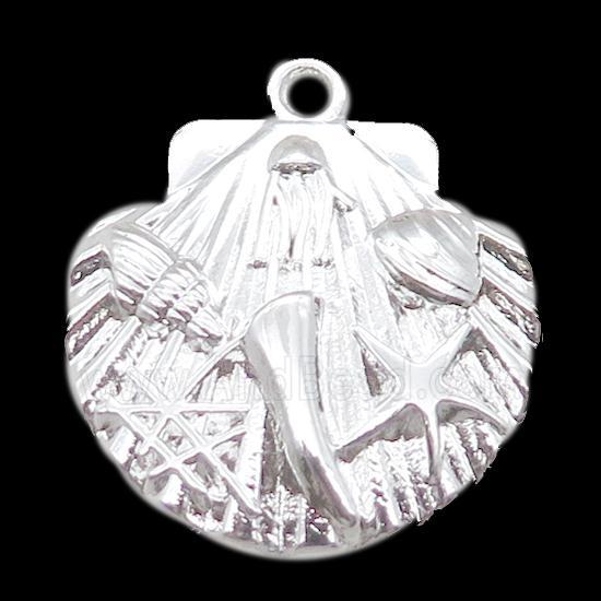 copper pendant, shelled, silver plated