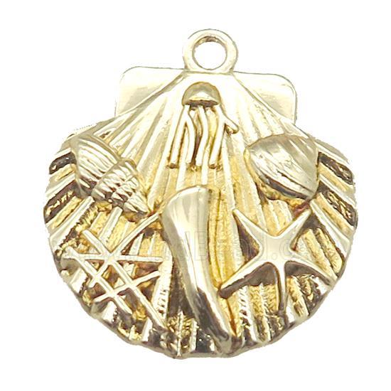 copper pendant, shelled, gold plated
