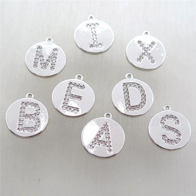 mixed copper letter pendant paved zircon, platinum plated