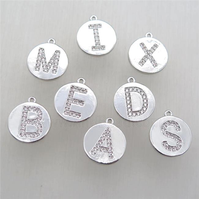 mixed copper letter pendant paved zircon, platinum plated
