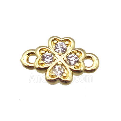 copper clover connector paved zircon, gold plated