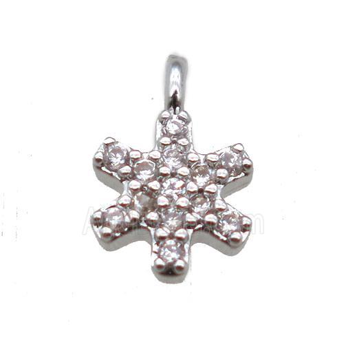 copper flower pendant paved zircon, platinum plated
