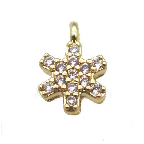 copper flower pendant paved zircon, gold plated