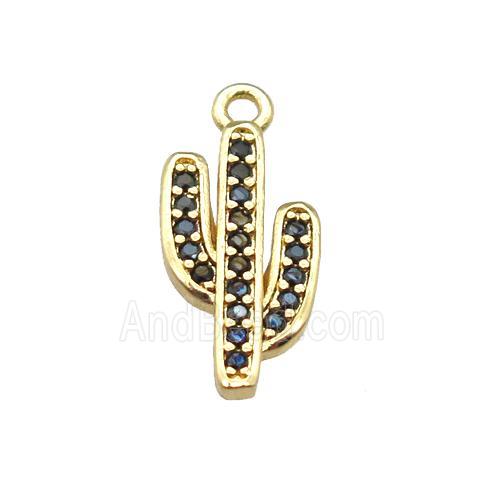 copper cactus pendant paved zircon, gold plated
