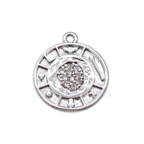 copper circle pendant paved zircon, platinum plated