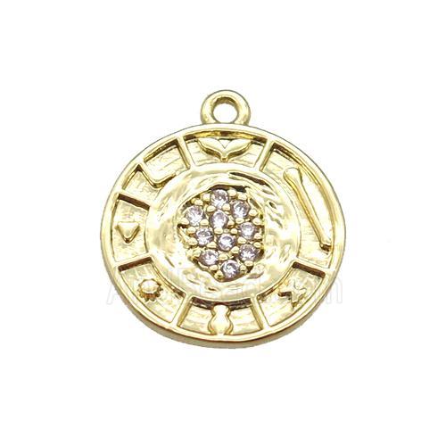 copper circle pendant paved zircon, gold plated