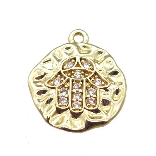 copper hamsahand pendant paved zircon, gold plated