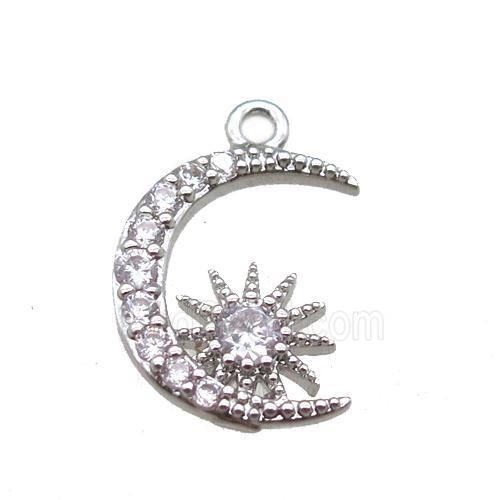 copper moon pendant paved zircon, platinum plated