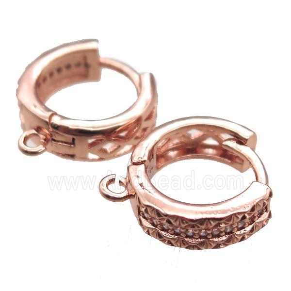 copper Hoop Earrings paved zircon, rose gold