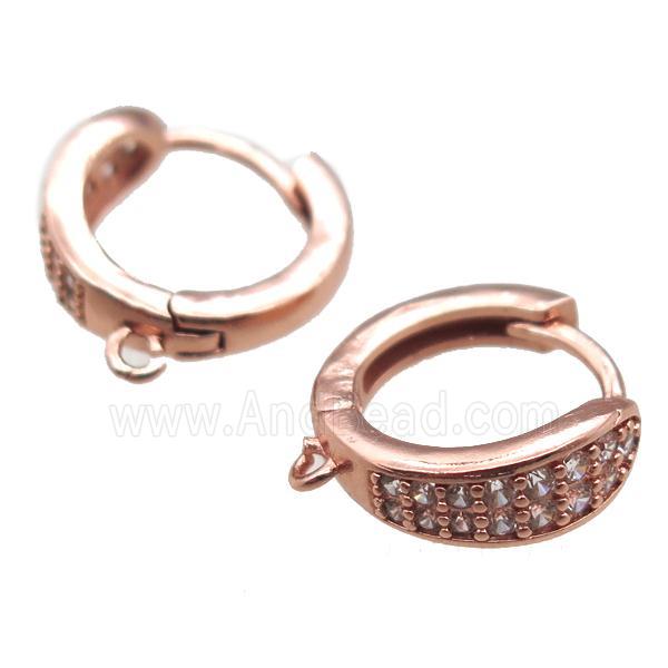 copper Hoop Earrings paved zircon, rose gold