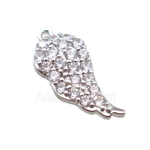 copper angel wings pendant paved zircon, platinum plated