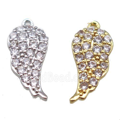 copper angel wings pendant paved zircon, mixed color