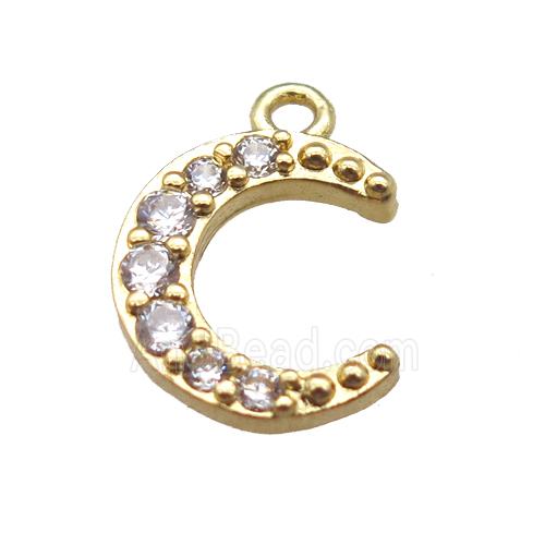 copper moon pendant paved zircon, gold plated