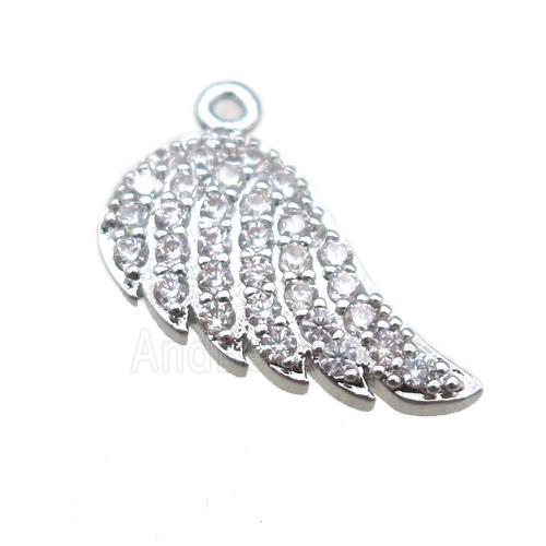 copper angel wings pendant paved zircon, platinum plated
