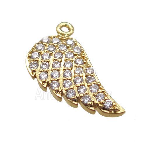 copper angel wings pendant paved zircon, gold plated