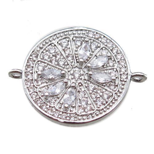 copper circle connector paved zircon, platinum plated